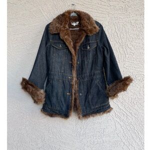 VINTAGE Y2K MARVIN RICHARDS Denim & Faux Fur Collar Penny Lane Jacket Coat M